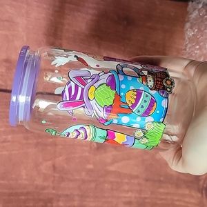 Glass Tumbler Cup with Straw Easter Theme